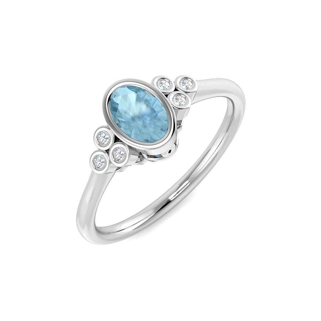 9ct White Gold Oval Aquamarine and Diamond Ring 1