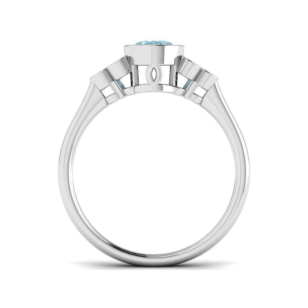 9ct White Gold Oval Aquamarine and Diamond Ring 2