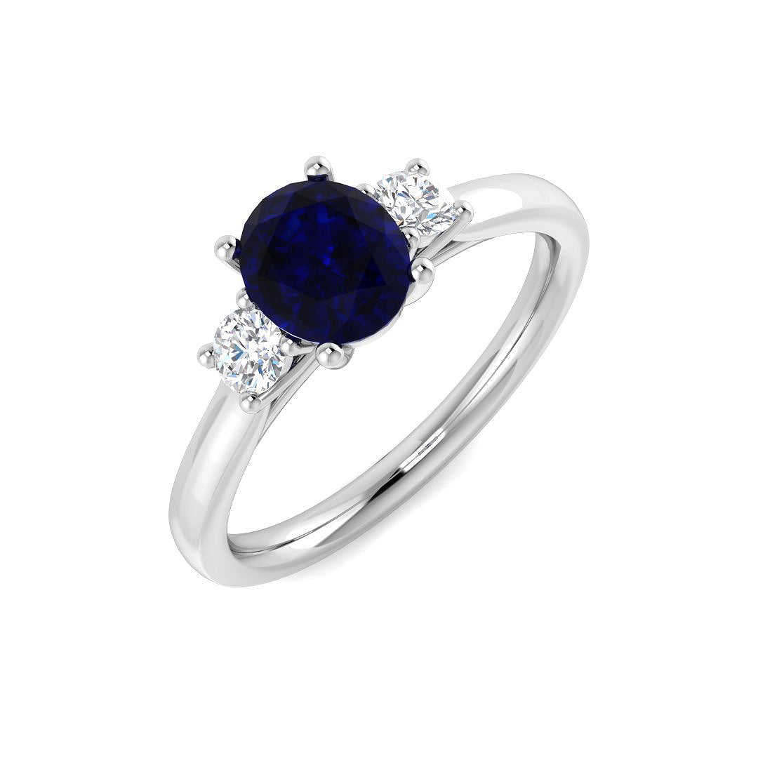 9ct White Gold Oval Blue Sapphire and Diamond Ring 1