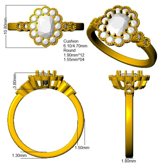 9ct Yellow Gold Cushion Diamond Ring 3
