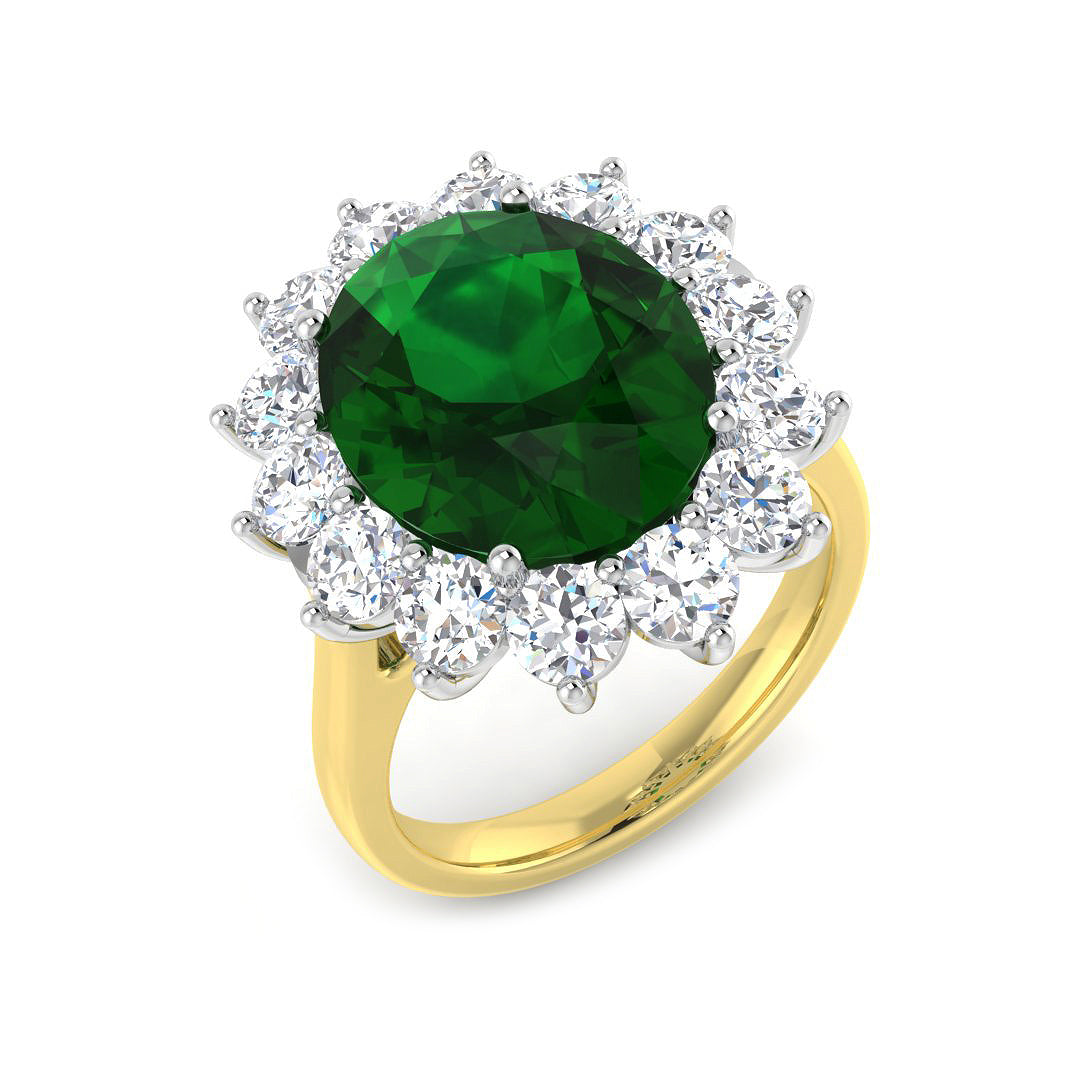 18ct Two Tone Oval Emerald and Diamond Ring 1