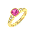 18ct Yellow Gold Baguette and Cushion Pink Sapphire and Diamond Ring 1
