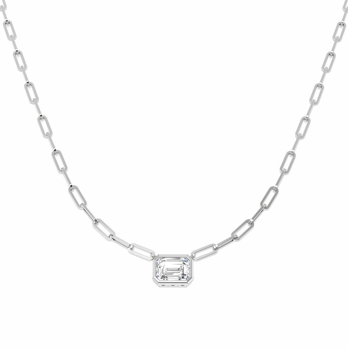 9ct White Gold Emerald Cut Lab Grown Diamond Necklace 1