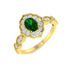 9ct Yellow Gold Oval Emerald and Diamond Ring 1