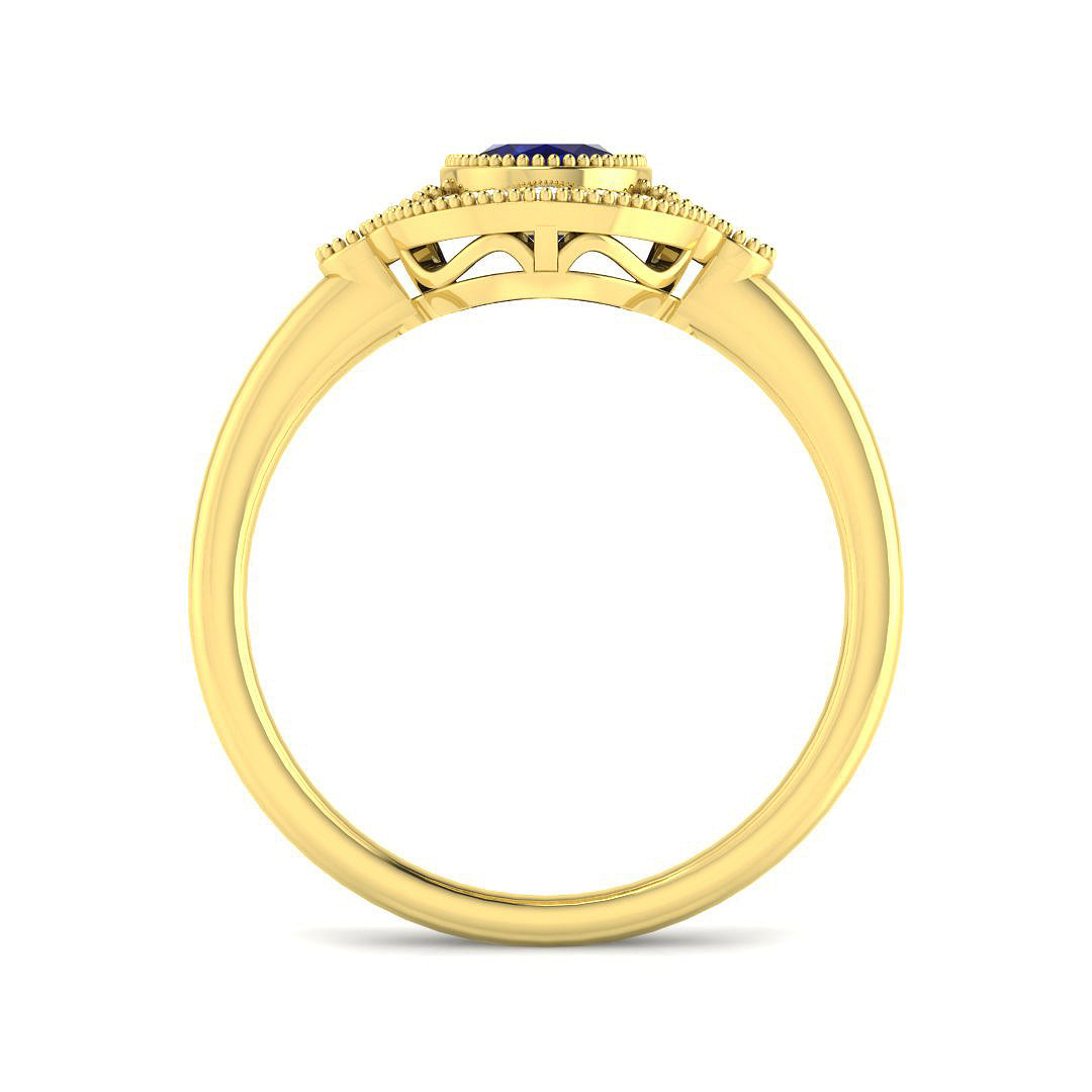 9ct Yellow Gold Oval Blue Sapphire and Diamond Ring 2