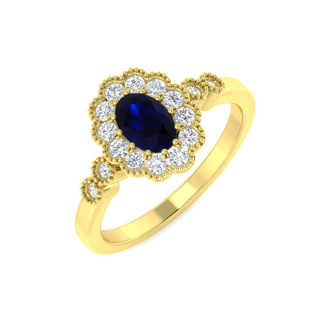 9ct Yellow Gold Oval Multi Sapphire and Diamond Ring 1