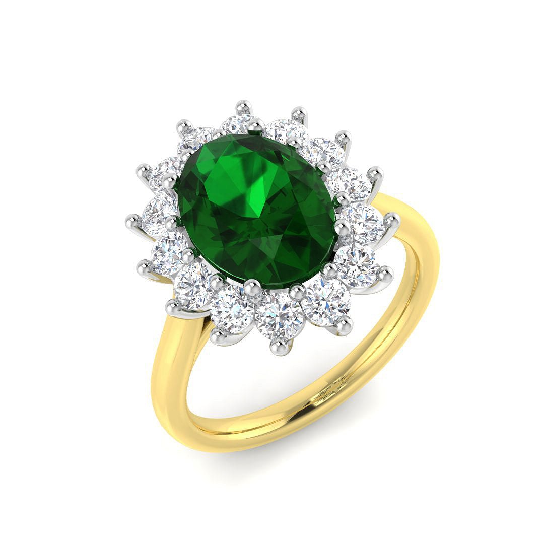 9ct Two Tone Oval Emerald and Diamond Ring 1