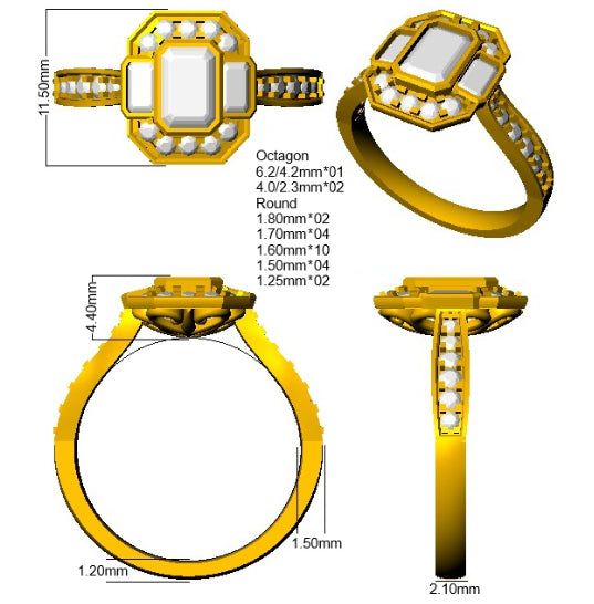 9ct Yellow Gold Emerald Cut Lab Grown Diamond Ring 3