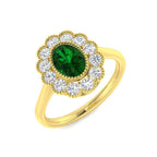 9ct Yellow Gold Oval Emerald and Diamond Ring 1