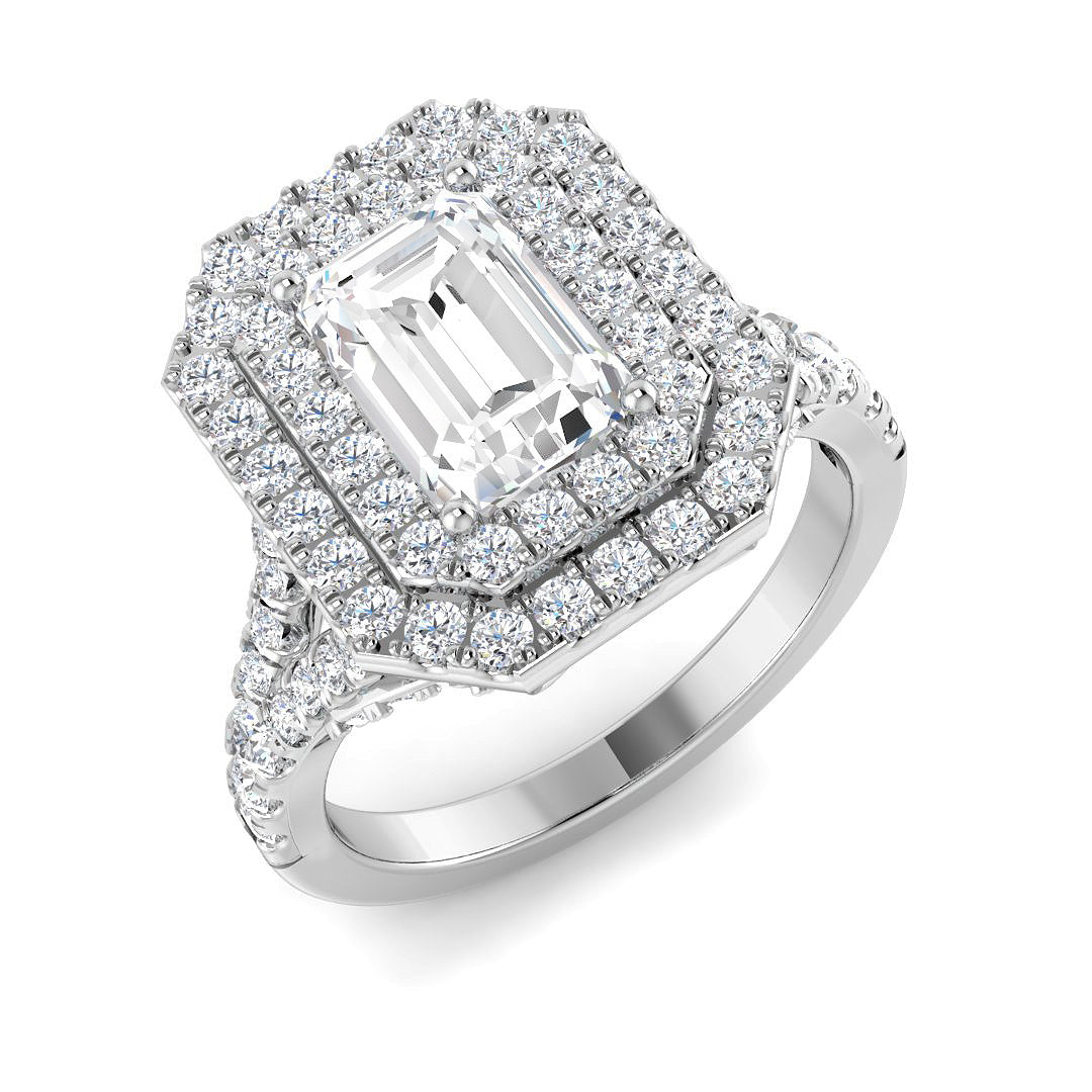 9ct White Gold Emerald Cut Lab Grown Diamond Ring 1