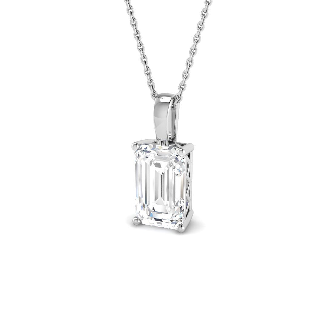 9ct White Gold Emerald Cut Lab Grown Diamond Pendant 1