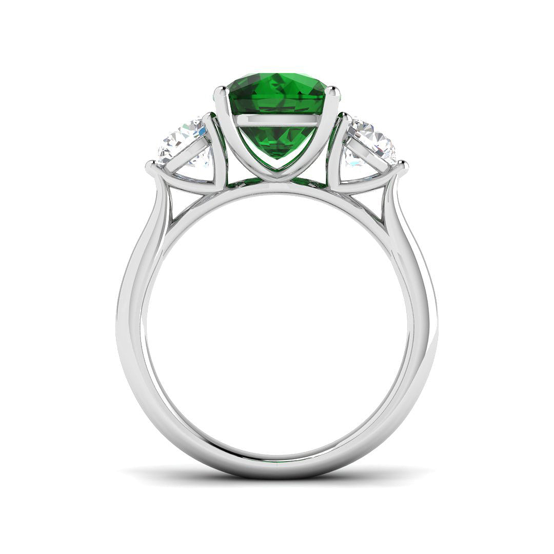 Platinum Cushion Emerald and Diamond Ring 2