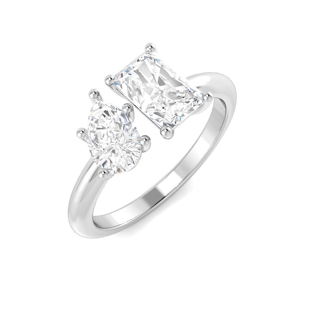 18ct White Gold Pear and Radiant Lab Grown Diamond Ring 1