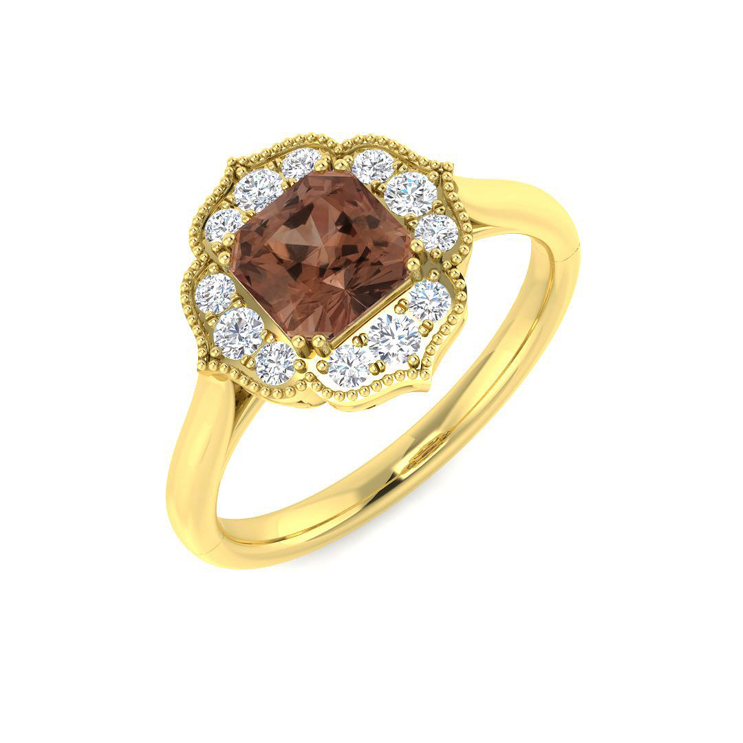 9ct Yellow Gold Asscher Cut Brown Diamond and Diamond Ring 1