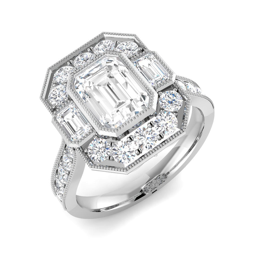 9ct White Gold Emerald Cut Lab Grown Diamond Ring 1