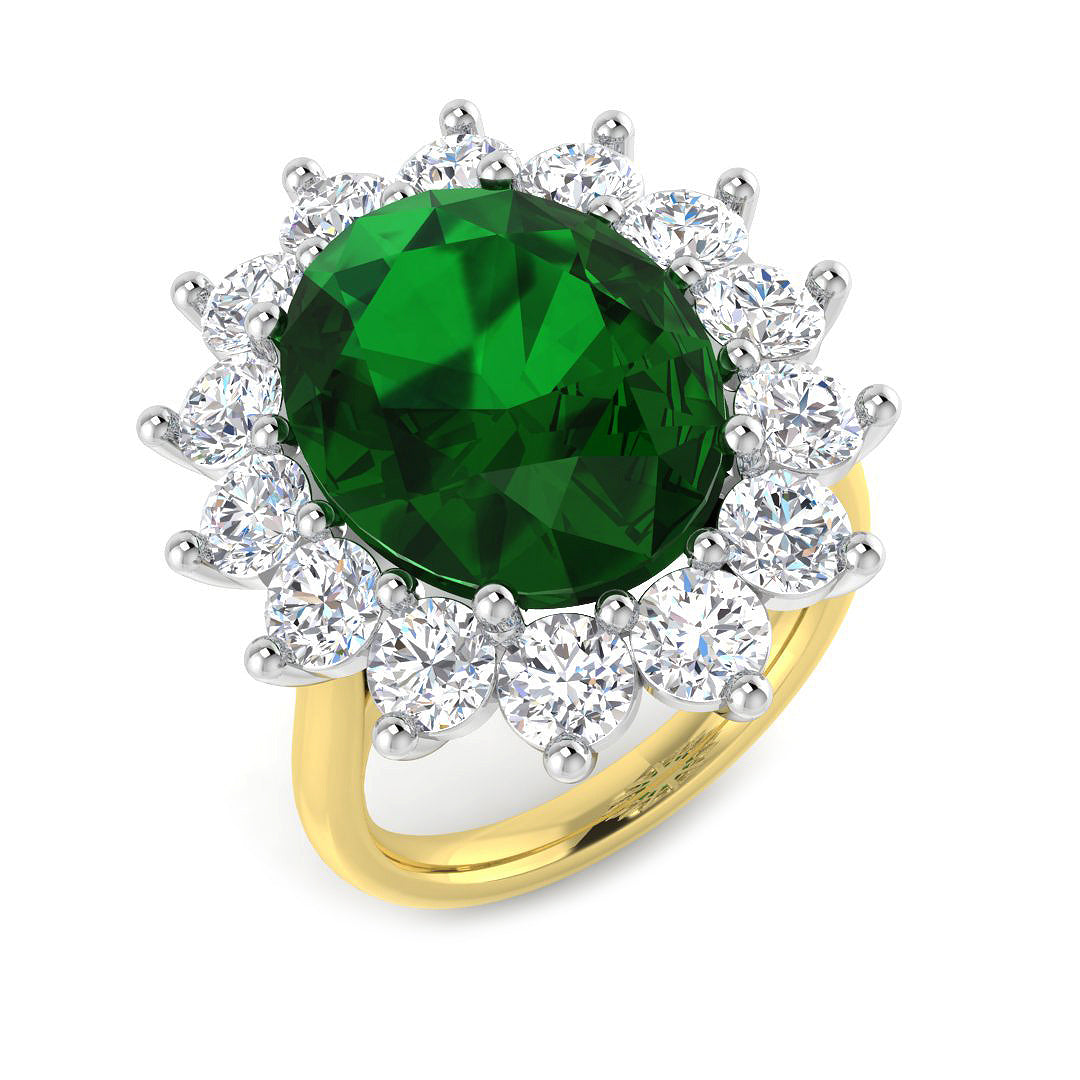 9ct Two Tone Oval Emerald and Diamond Ring 1