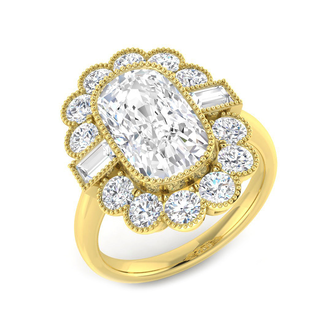 9ct Yellow Gold Baguette and Cushion Cvd Old Cut Ring 1