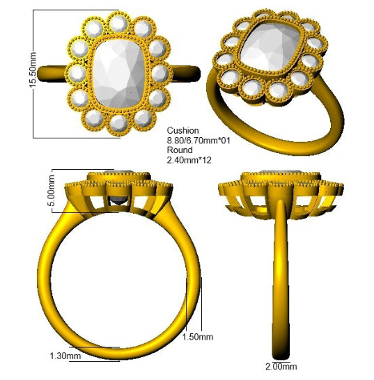 9ct Yellow Gold Cushion Cvd Old Cut Ring 3