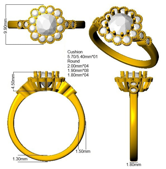 9ct Yellow Gold Cushion Diamond Ring 3