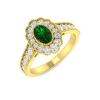 9ct Yellow Gold Oval Emerald and Diamond Ring 1