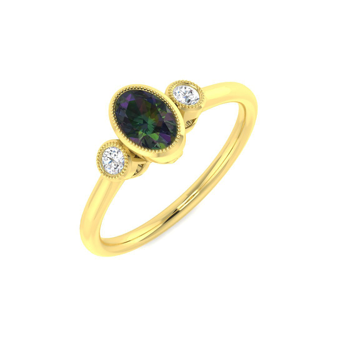 18ct Yellow Gold Oval Teal Sapphire and Diamond Ring 1