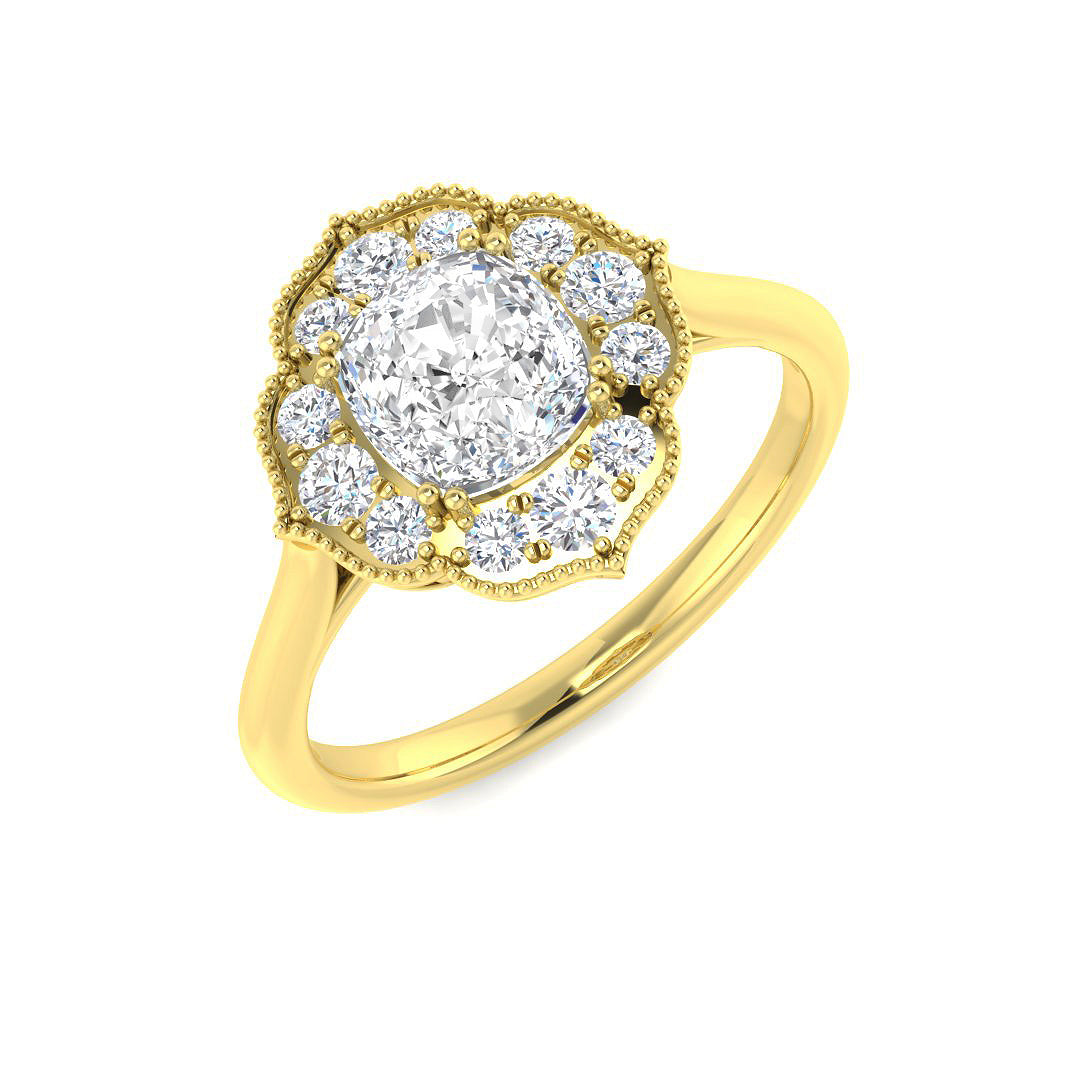 9ct Yellow Gold Cushion Diamond Ring 1
