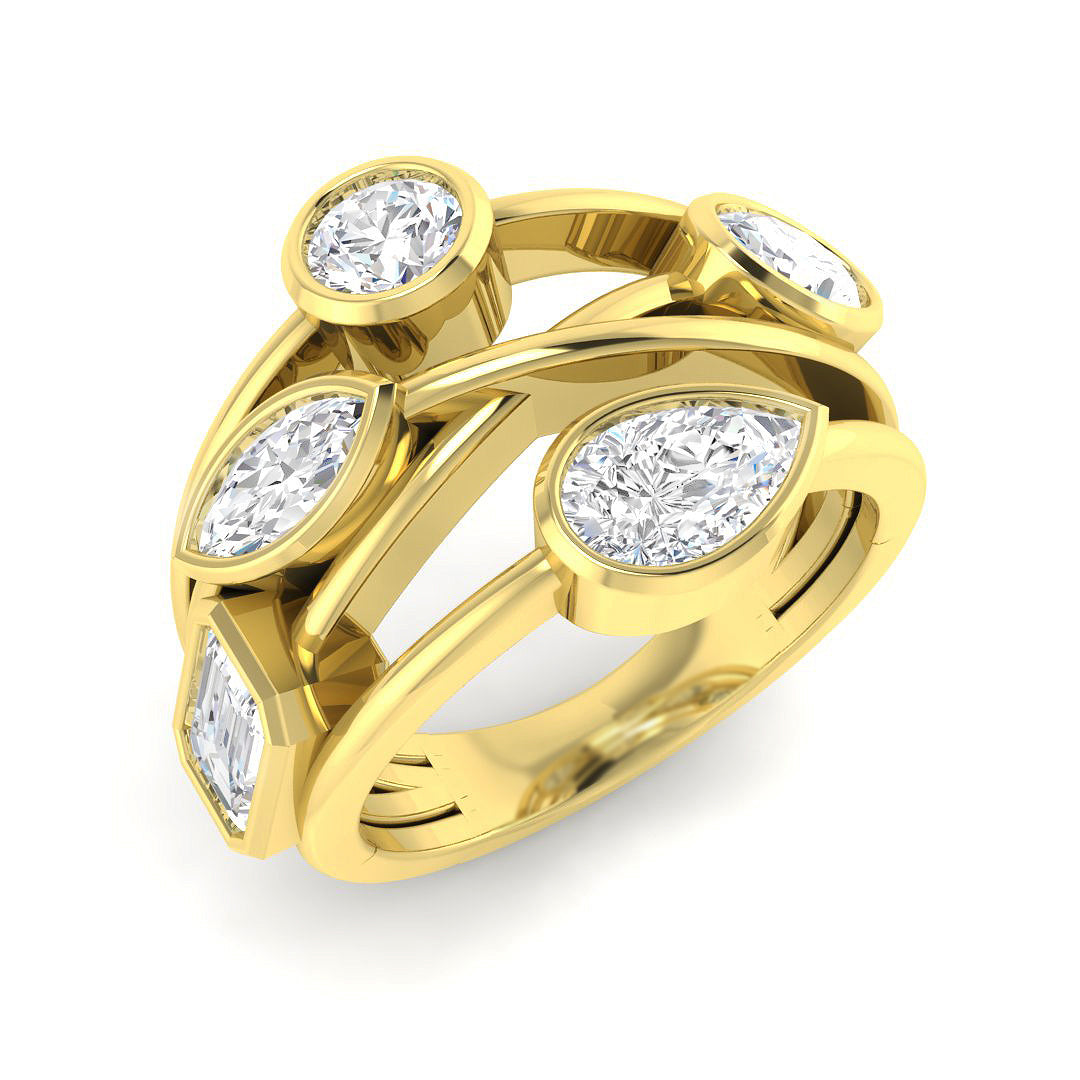 9ct Yellow Gold Emerald Cut and Marquise and Oval and Pear Lab Grown Diamond Ring 1