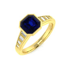 18ct Yellow Gold Baguette and Emerald Cut Blue Sapphire and Diamond Ring 1