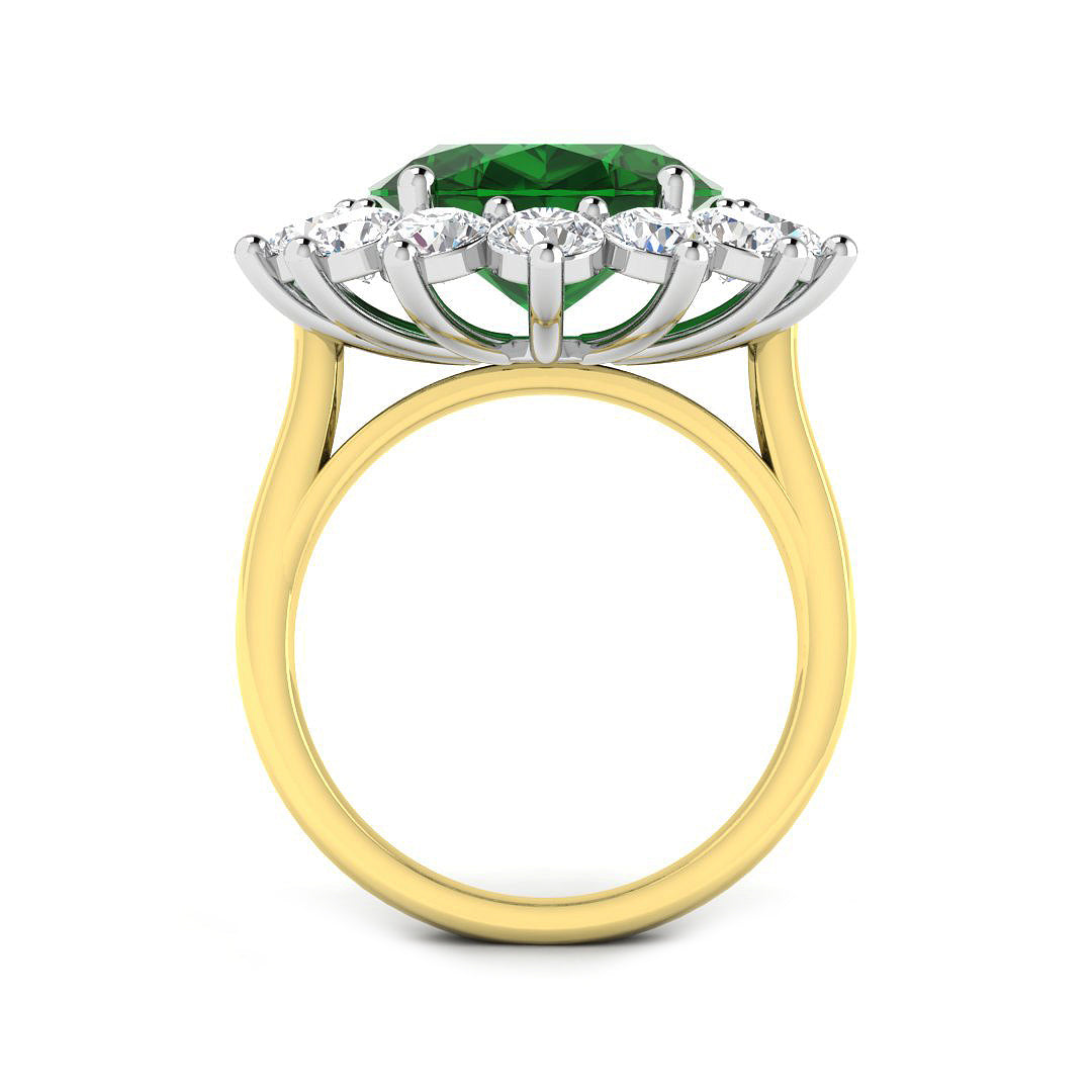 9ct Two Tone Oval Emerald and Diamond Ring 2