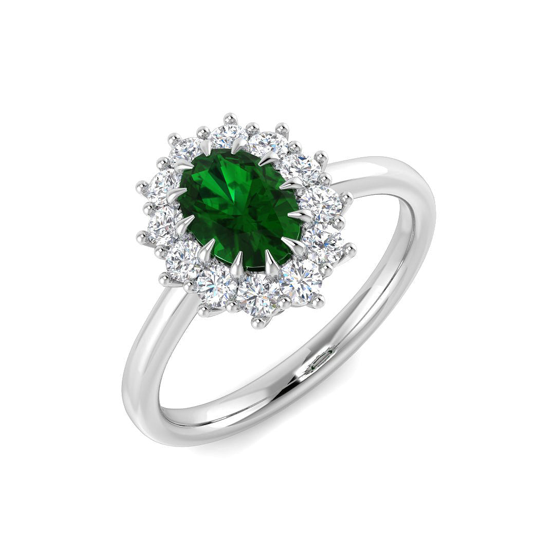 Platinum Oval Emerald and Diamond Ring 1