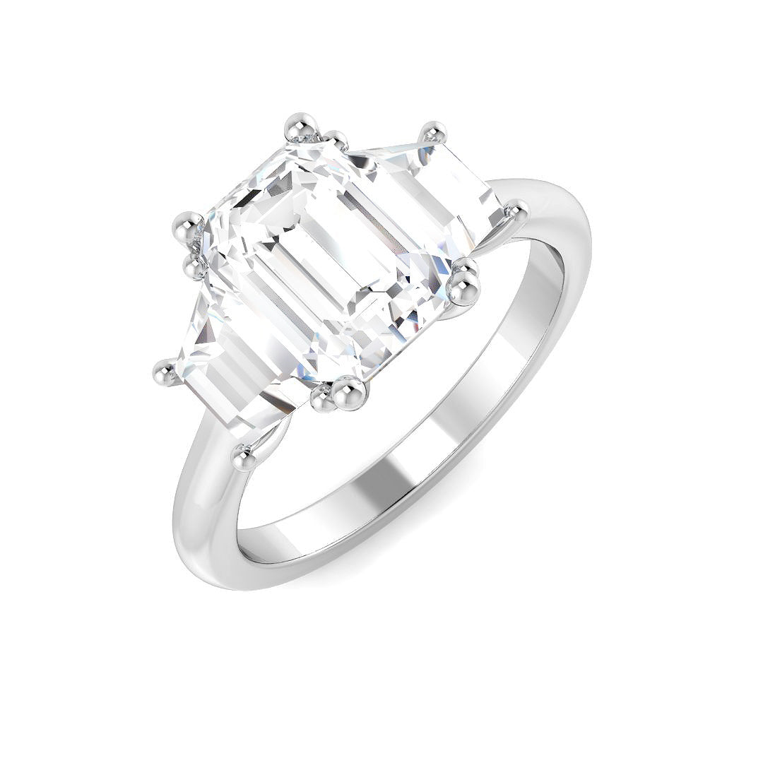 Platinum Emerald Cut and Trapezoid Lab Grown Diamond Ring 1