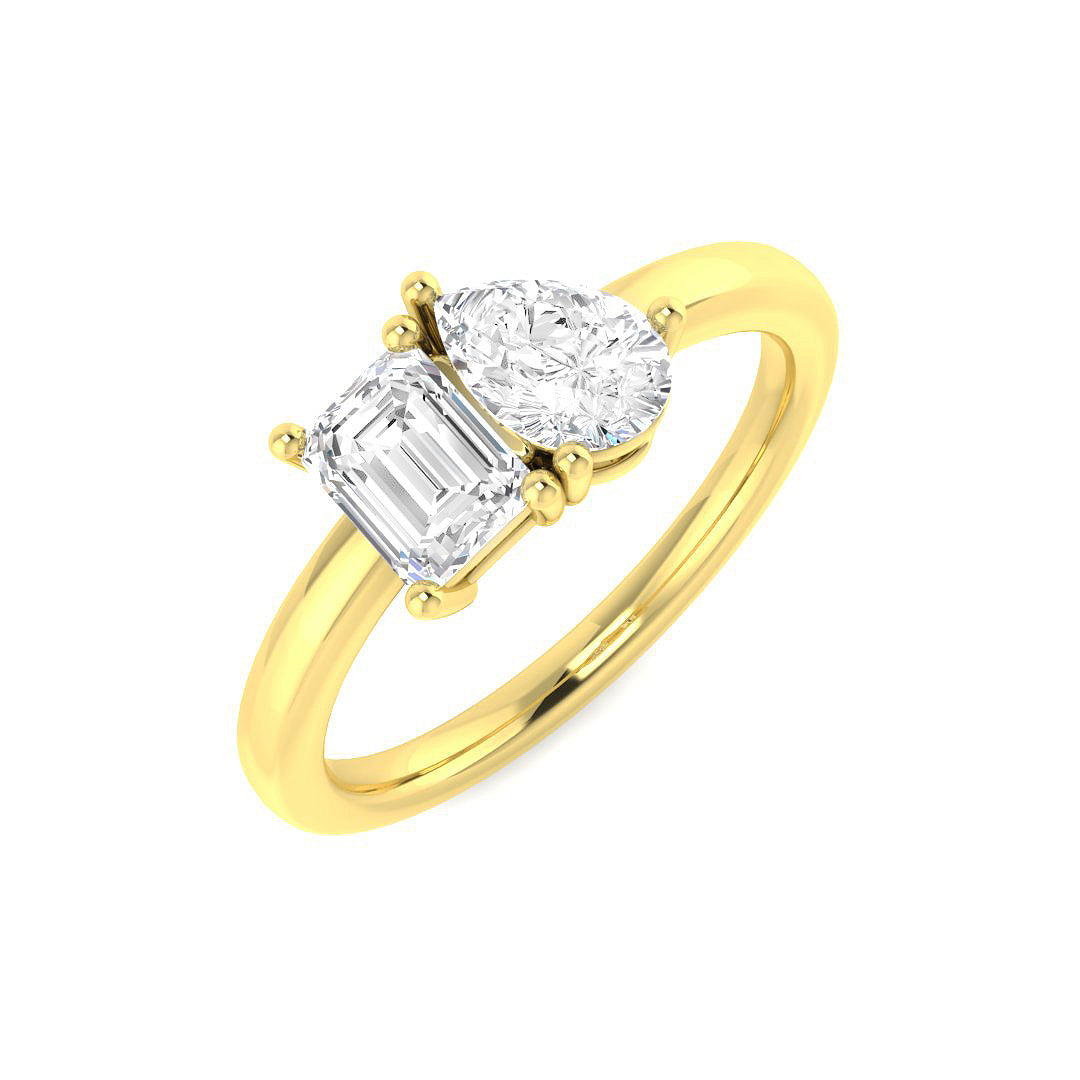 9ct Yellow Gold Emerald Cut and Pear Lab Grown Diamond Ring 1