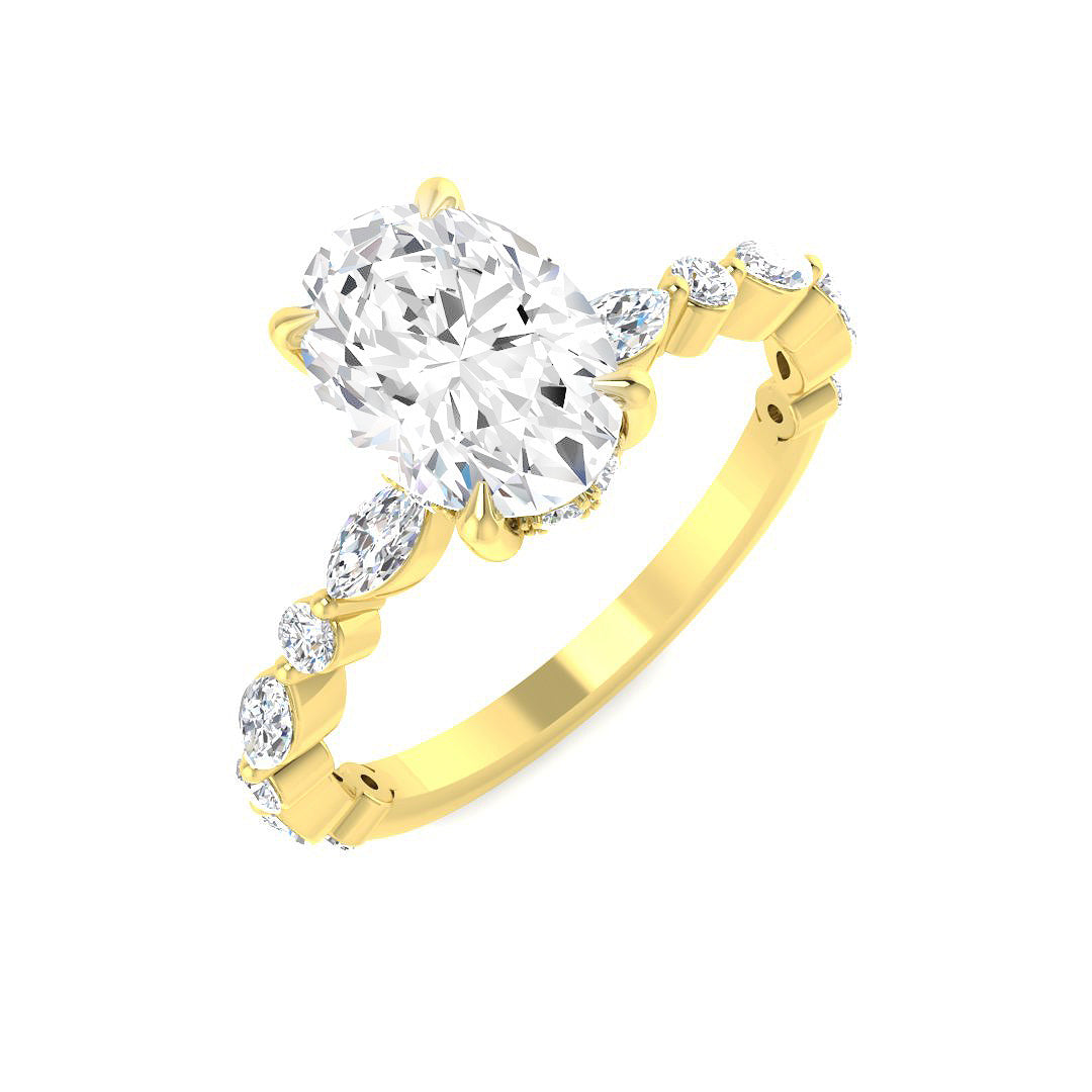 9ct Yellow Gold Marquise and Oval Lab Grown Diamond Ring 1
