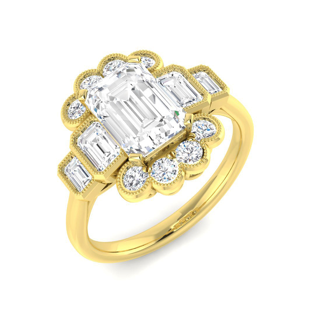 9ct Yellow Gold Emerald Cut Lab Grown Diamond Ring 1