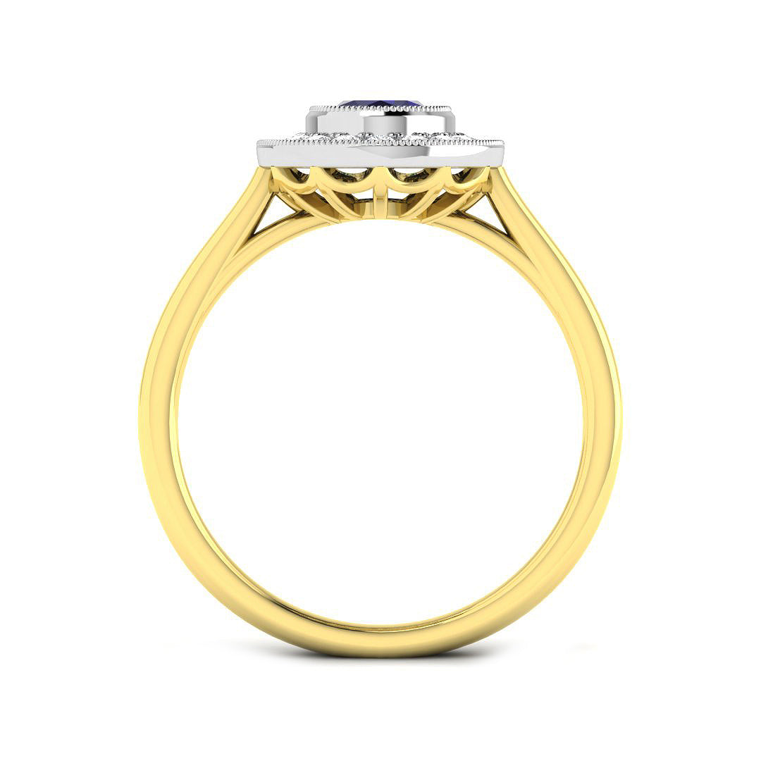 9ct Two Tone Oval Blue Sapphire and Diamond Ring 2