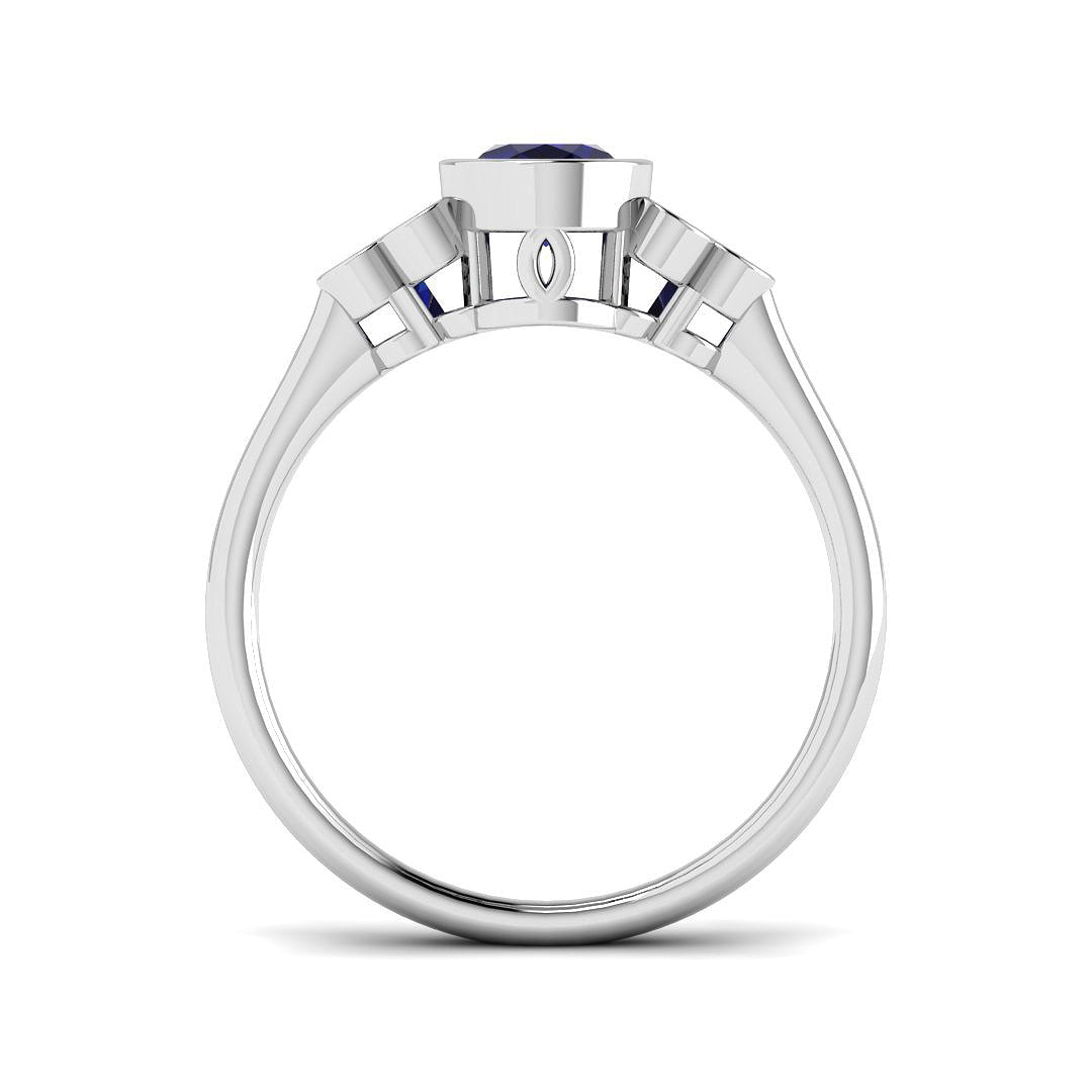 9ct White Gold Oval Blue Sapphire and Diamond Ring 2