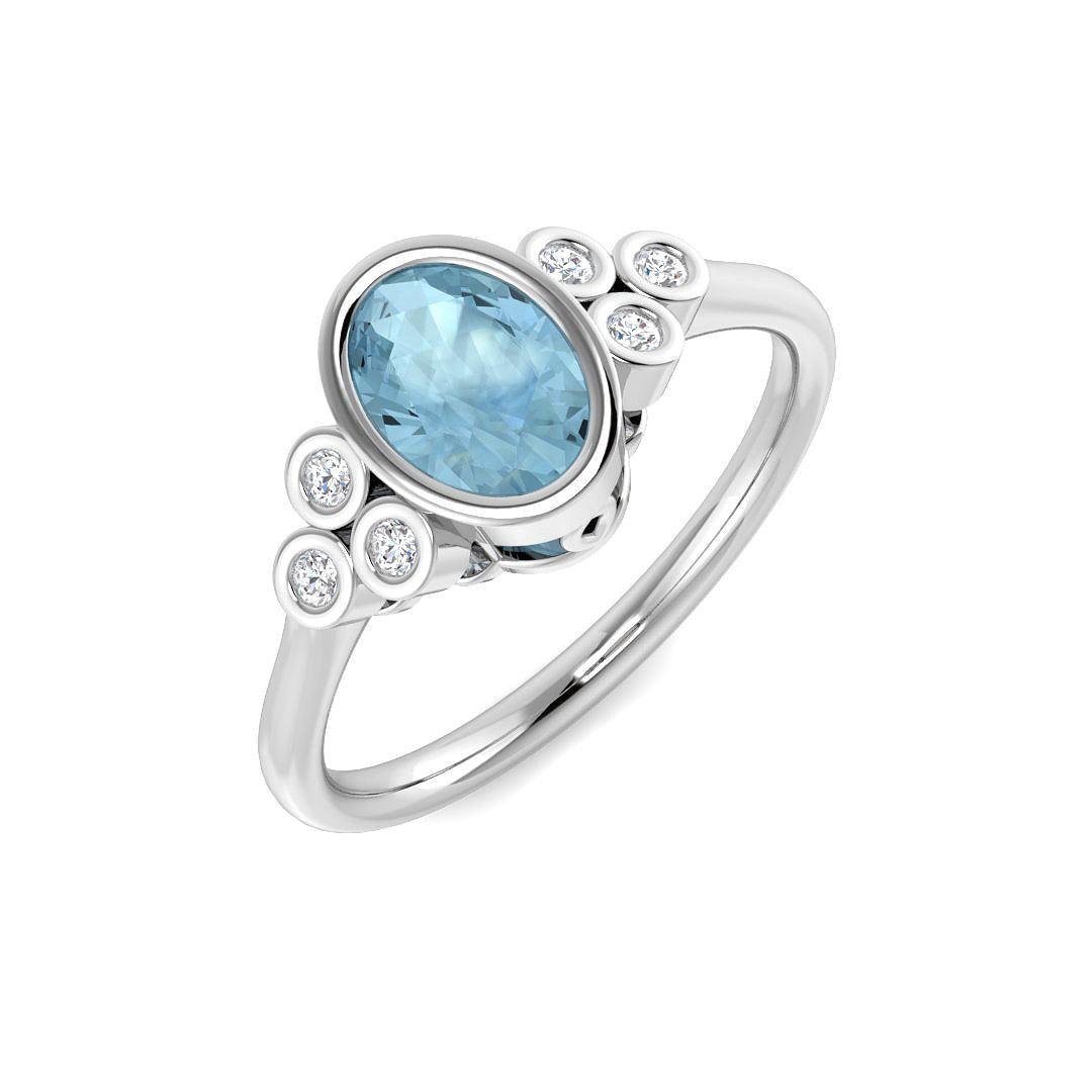 9ct White Gold Oval Aquamarine and Diamond Ring 1