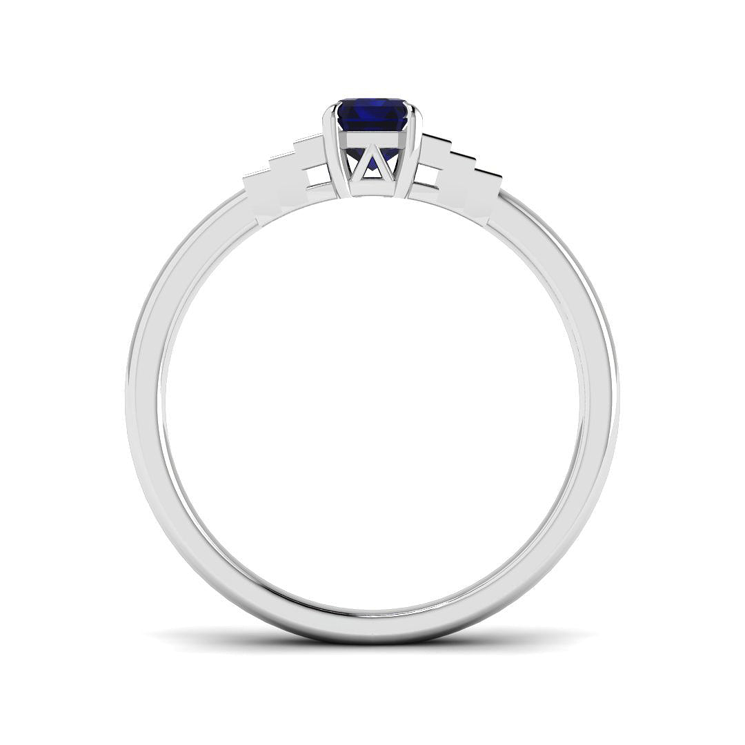 9ct White Gold Baguette and Emerald Cut Blue Sapphire and Diamond Ring 2