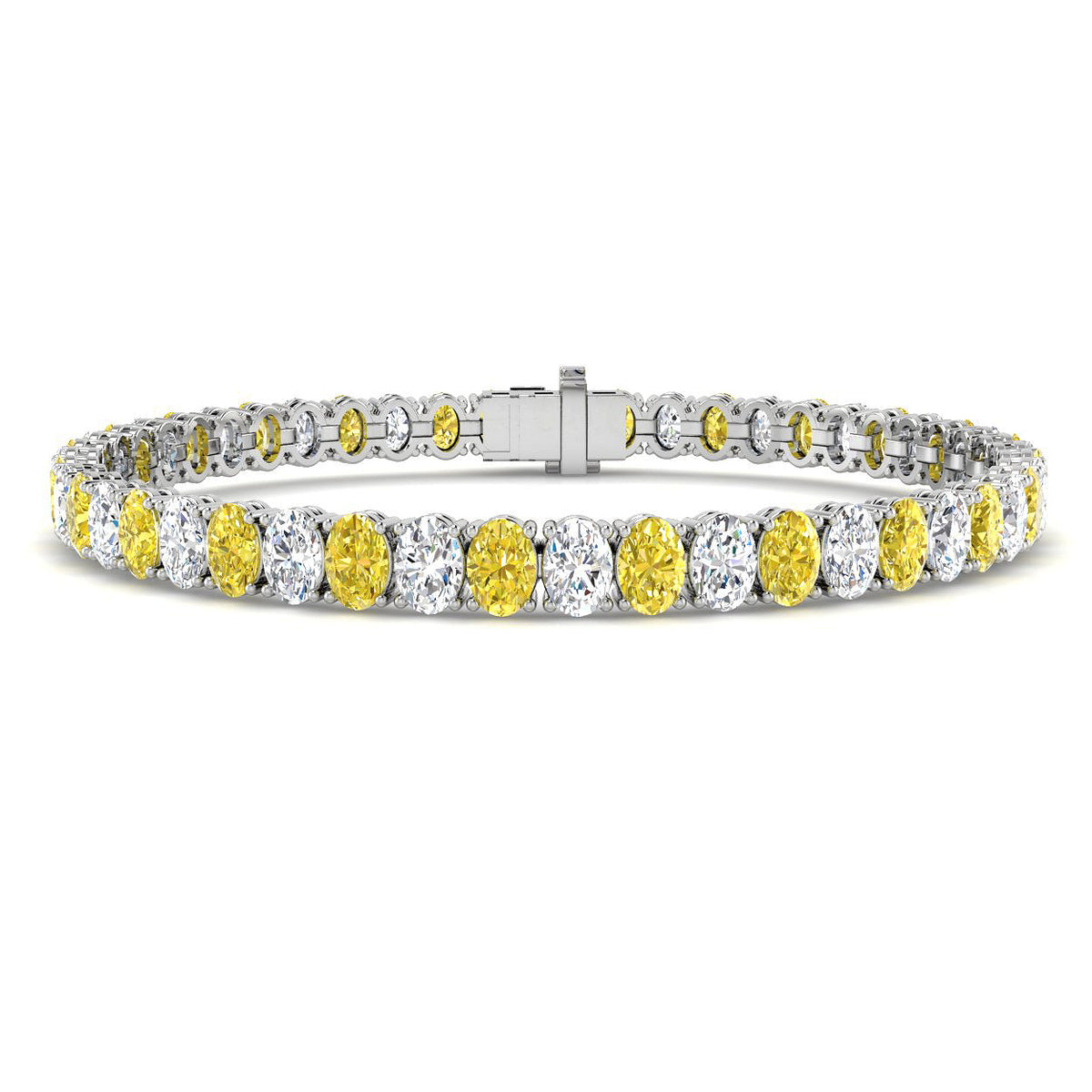 9ct White Gold Oval Lab Grown Diamond and Lab Yellow Diamond Bracelet 1