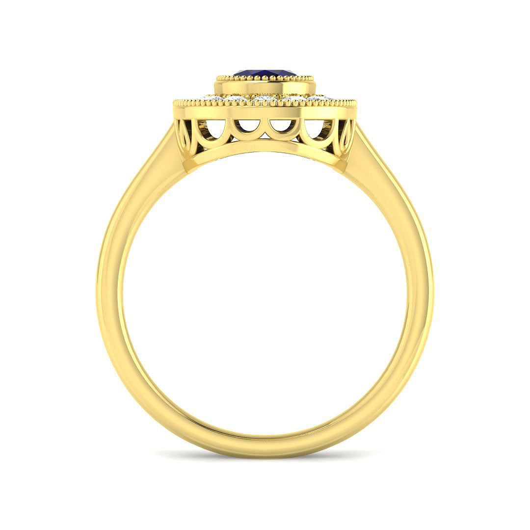 9ct Yellow Gold Oval Blue Sapphire and Diamond Ring 2