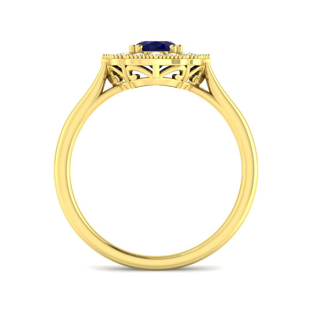 9ct Yellow Gold Oval Blue Sapphire and Diamond Ring 2