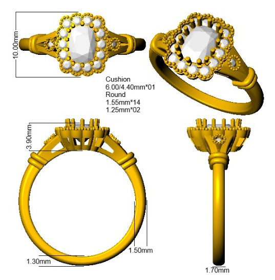 9ct Yellow Gold Cushion Diamond Ring 3