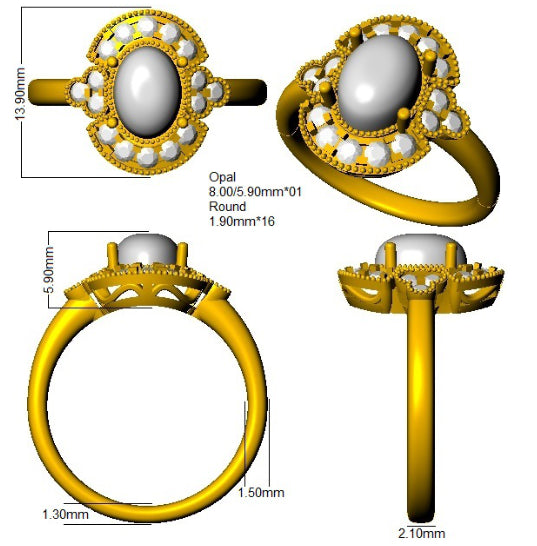 9ct Yellow Gold Oval Opal and Diamond Ring 3