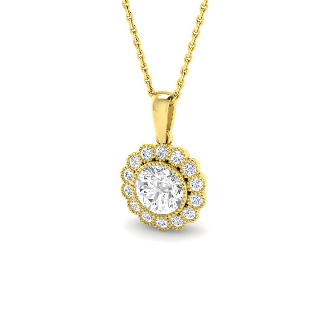 9ct Yellow Gold Round Old Cut Lab Grown Diamond Pendant 1