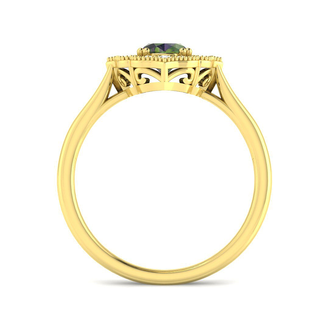 9ct Yellow Gold Oval Teal Sapphire and Diamond Ring 2
