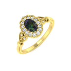 9ct Yellow Gold Oval Teal Sapphire and Diamond Ring 1