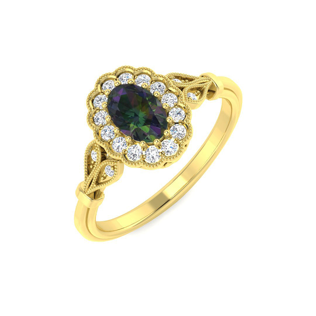 9ct Yellow Gold Oval Teal Sapphire and Diamond Ring 1