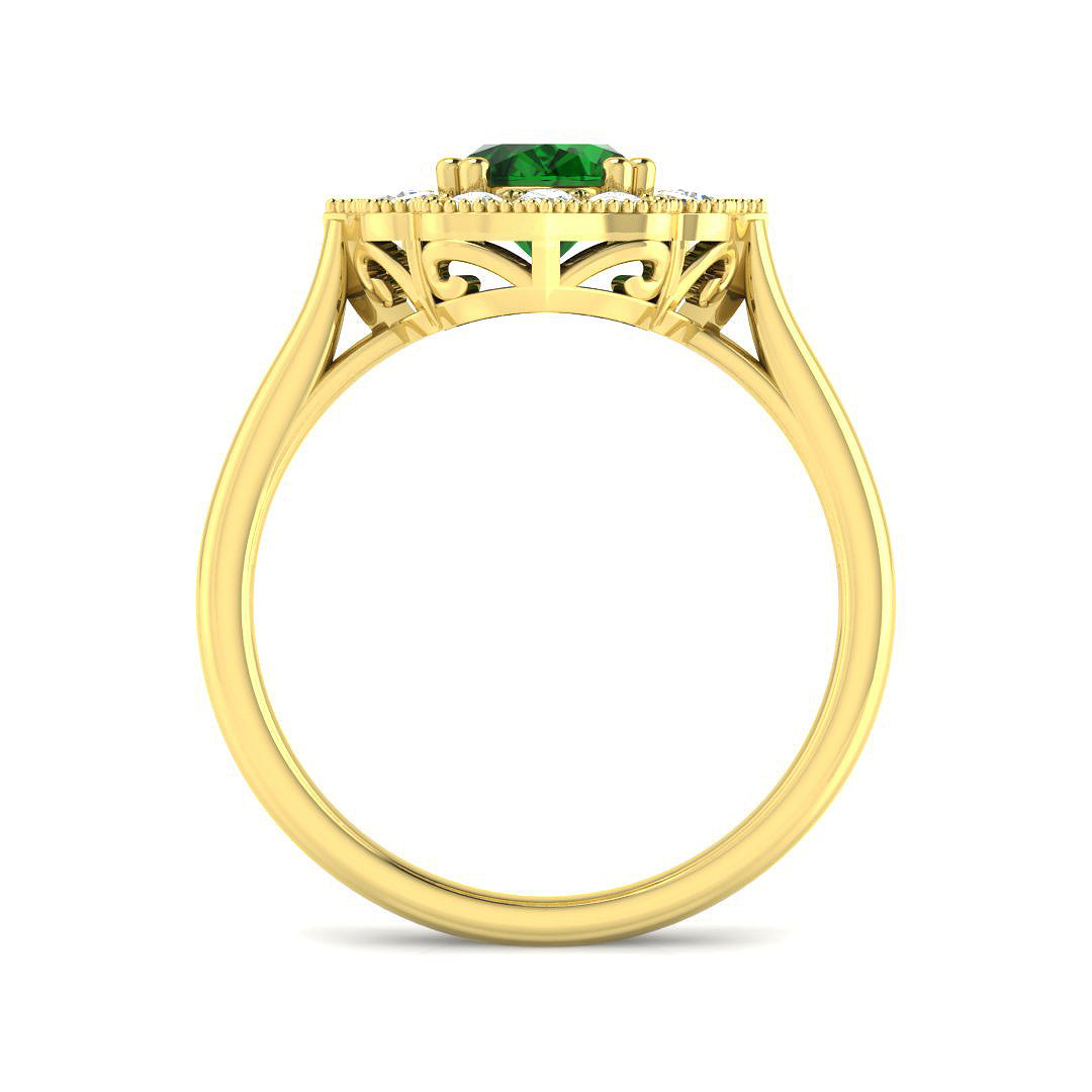 18ct Yellow Gold Oval Emerald and Diamond Ring 2