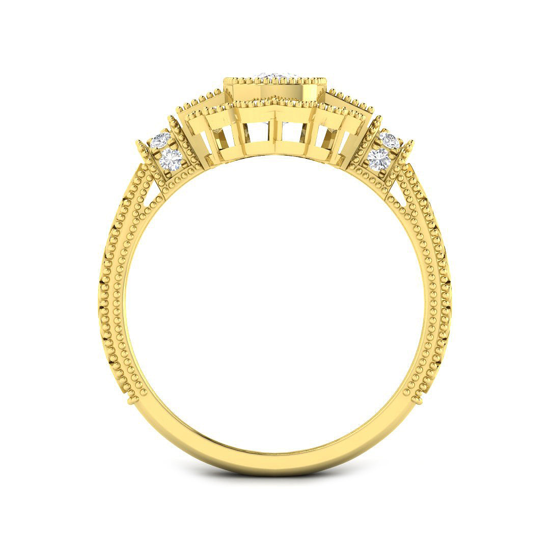 9ct Yellow Gold Baguette and Cushion Cvd Old Cut and Lab Grown Diamond Ring 2