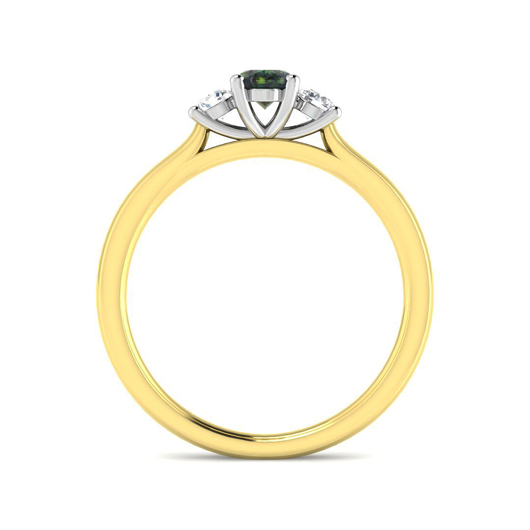 18ct Two Tone Oval Teal Sapphire and Diamond Ring 2